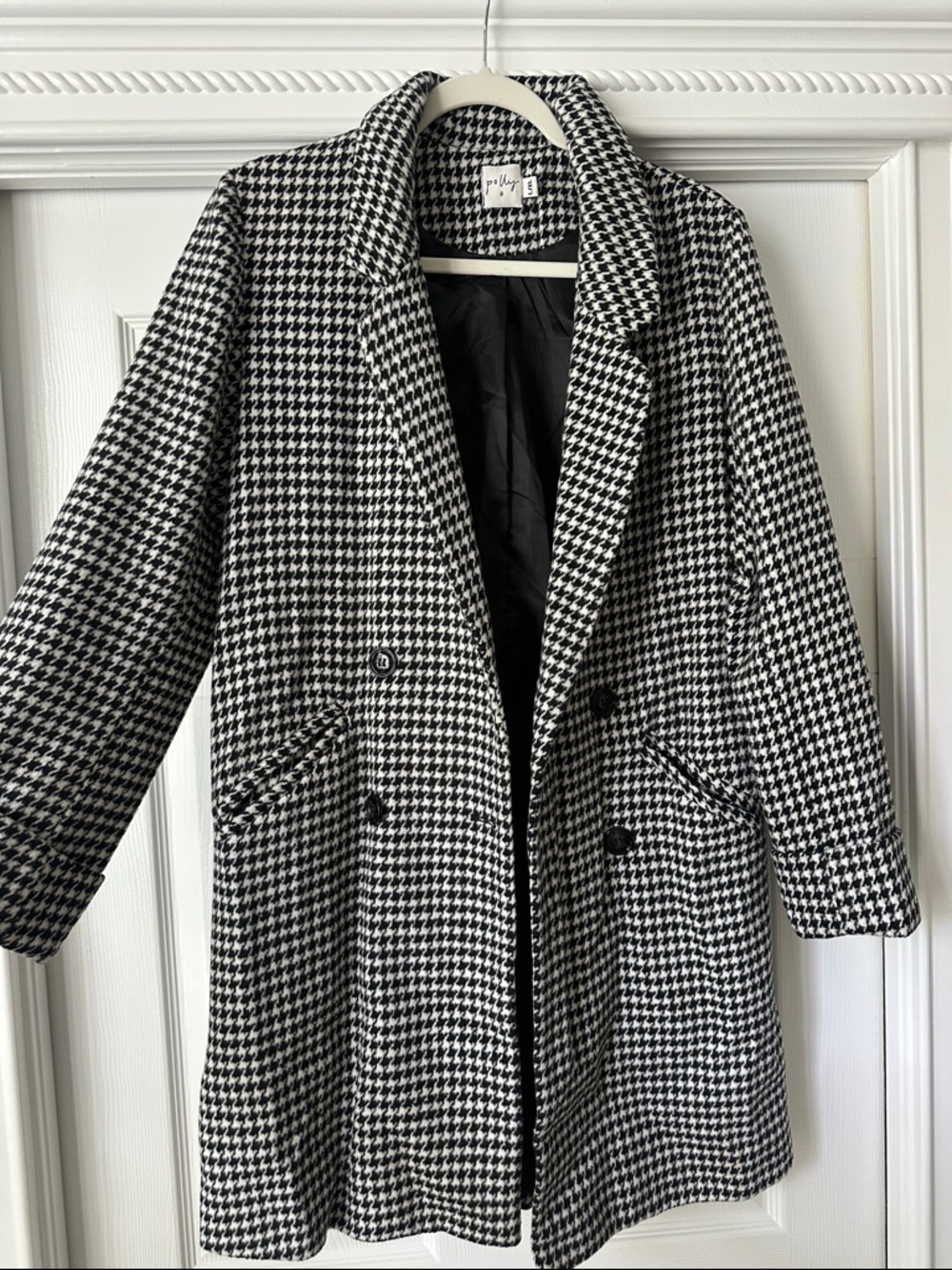 Princess Polly Black & White Houndstooth Double-Breasted Pea Coat